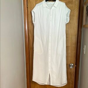 100% cotton White Sleeveless Button-Up Dress